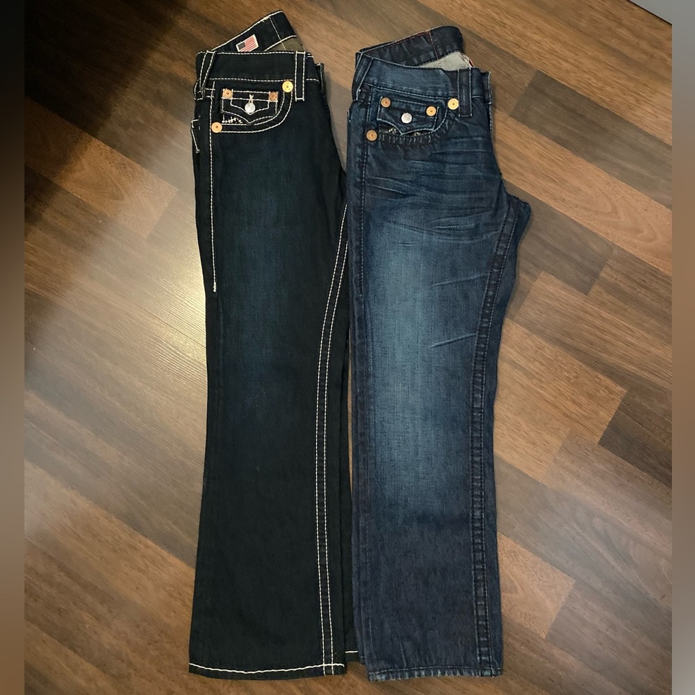 TRUE RELIGION 2 Low Rise Boot Cut Flare 💯 Cotton Jeans Size 28 - Picture 10 of 16